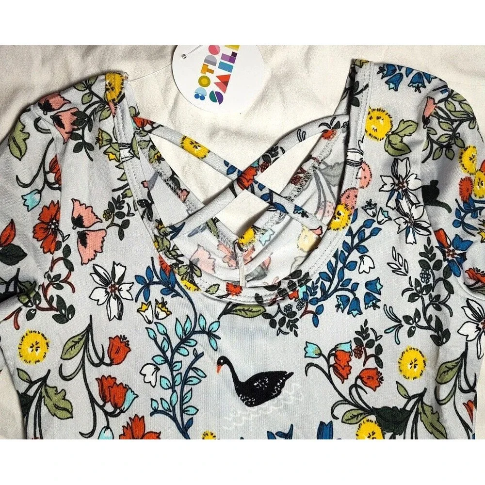 Dot Smile Girls 5 6 Gray Floral Swan Deer Bunny Ballerina Twirl Dress 3/4 Sleeve
